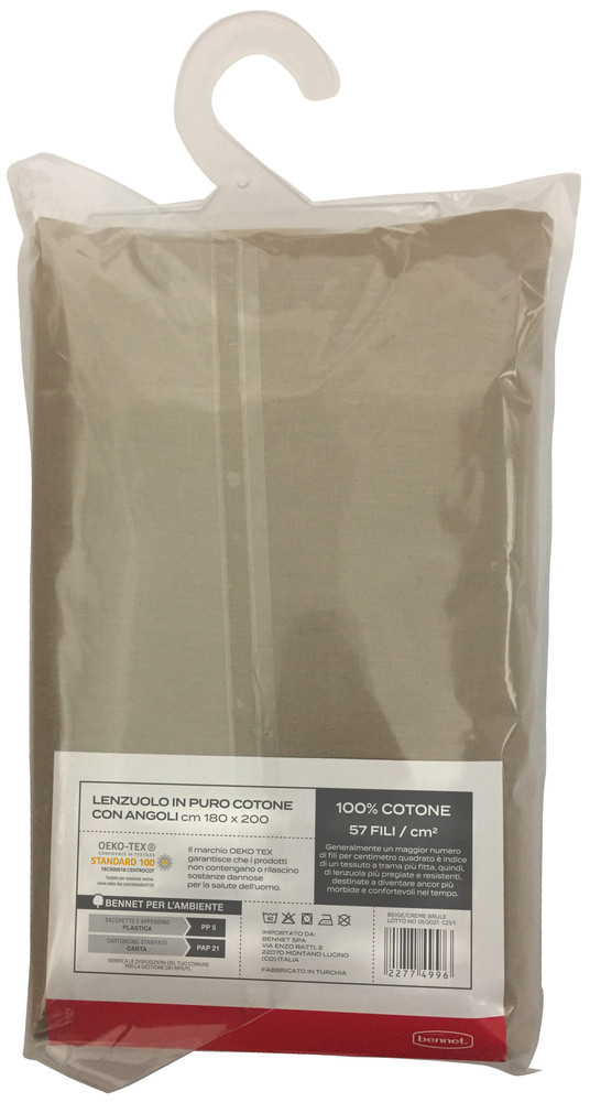 Lenzuolo Con Angoli Tinta Unita 2 Piazze Cm180x200 Beige Casa - Foto 2
