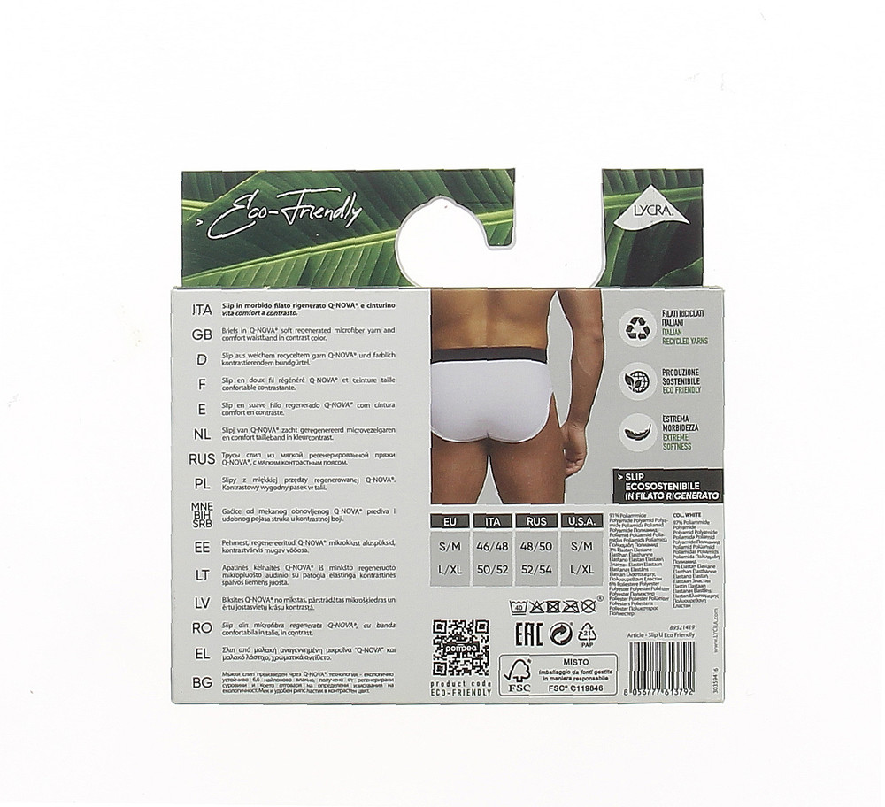 Slip Uomo Eco Friendly S/M Nero Pompea