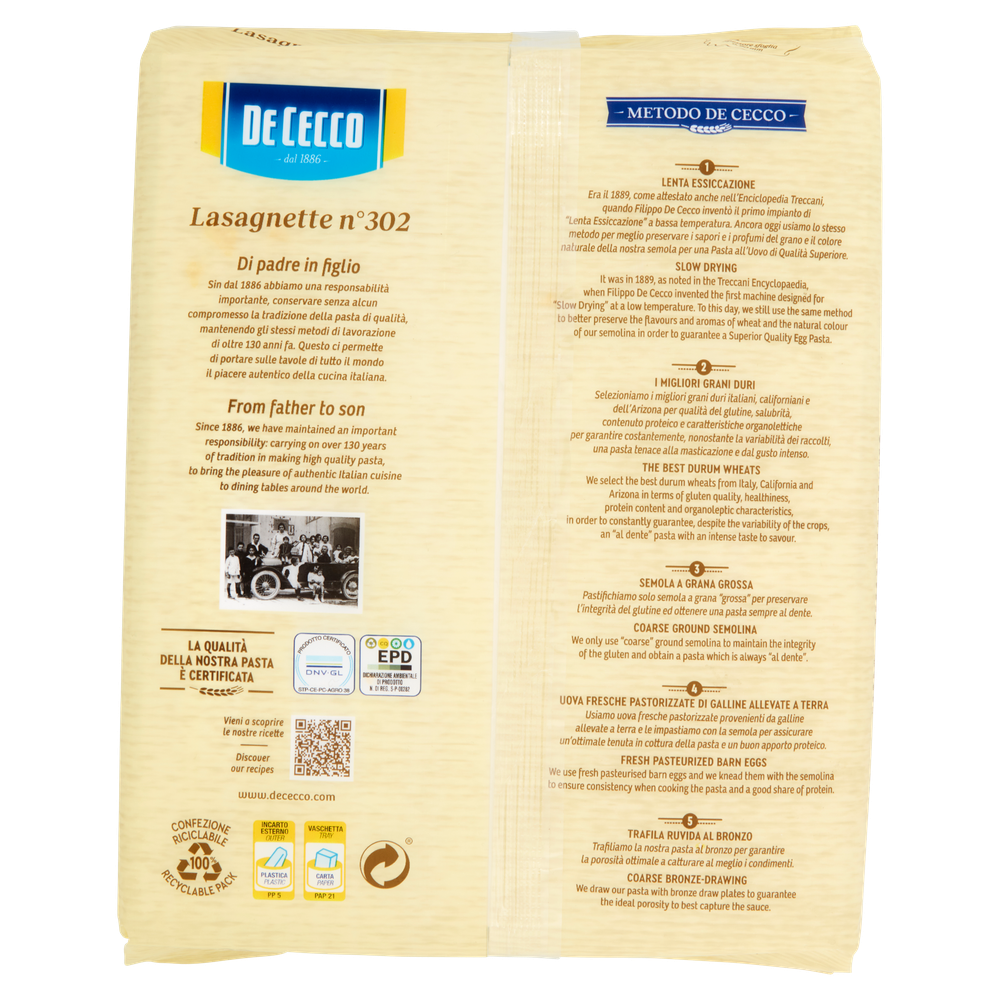 Pasta Lasagnette All'uovo N.302 De Cecco - Foto 3