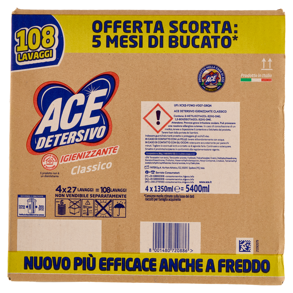 Detersivo Igienizzante Classico 4x27 Lavaggi Ace - Foto 3