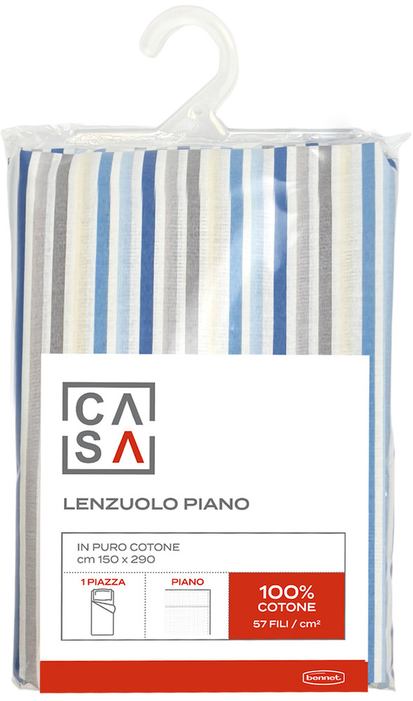 Lenzuolo Piano Stampa Righe 1 Piazza Cm150x290 Azzurro Casa