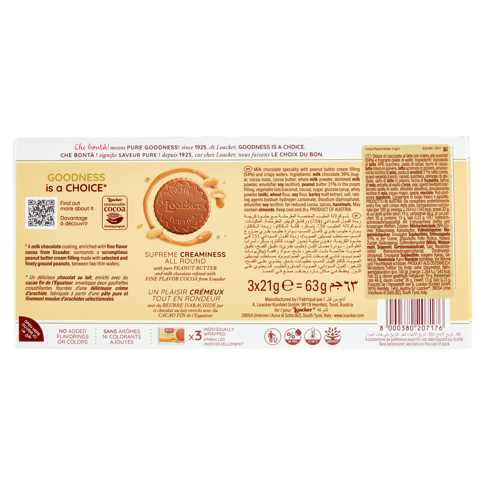 Tortina Wafer Al Cioccolato Al Latte E Crema Di Arachidi 3x21g Loacker - Foto 3