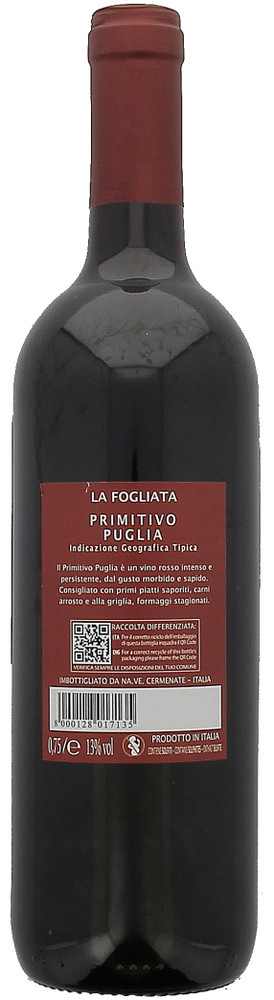 Vino Rosso Primitivo Puglia Igt La Fogliata - Foto 2