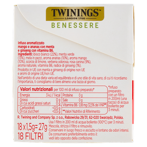 Infuso Benessere Energia Mango, Ananas, Vitamina B6 18x1,5g Twinings - Foto 2