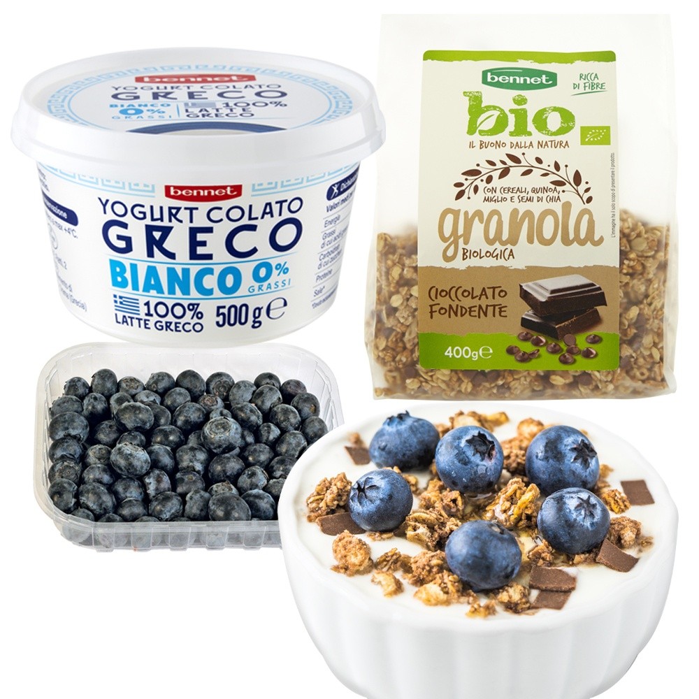 Yogurt Greco 500g,Granola al Cioccolato Fondente e Mirtilli Freschi - Foto 1