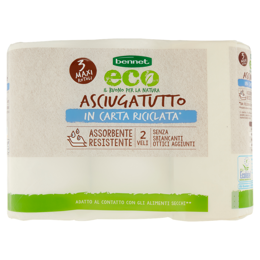 Asciugatutto In Carta Riciclata Maxi Bennet Eco 2 Veli Da 3 Rotoli - Foto 3