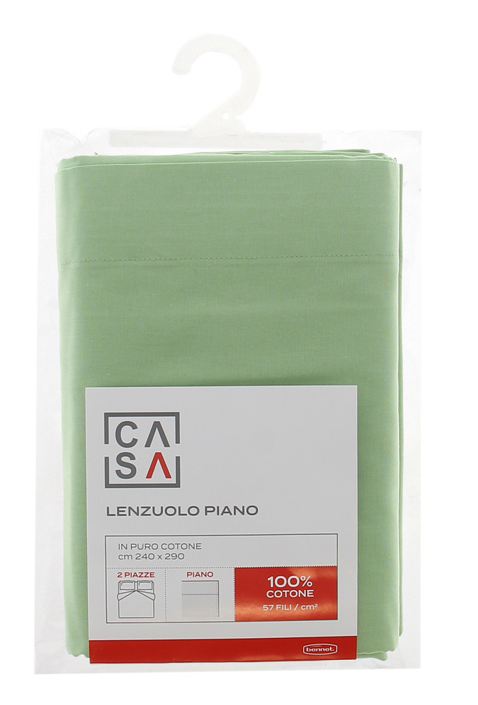 Lenzuolo Piano Tinta Unita 2 Piazze Cm 240x290 Verde Casa - Foto 1