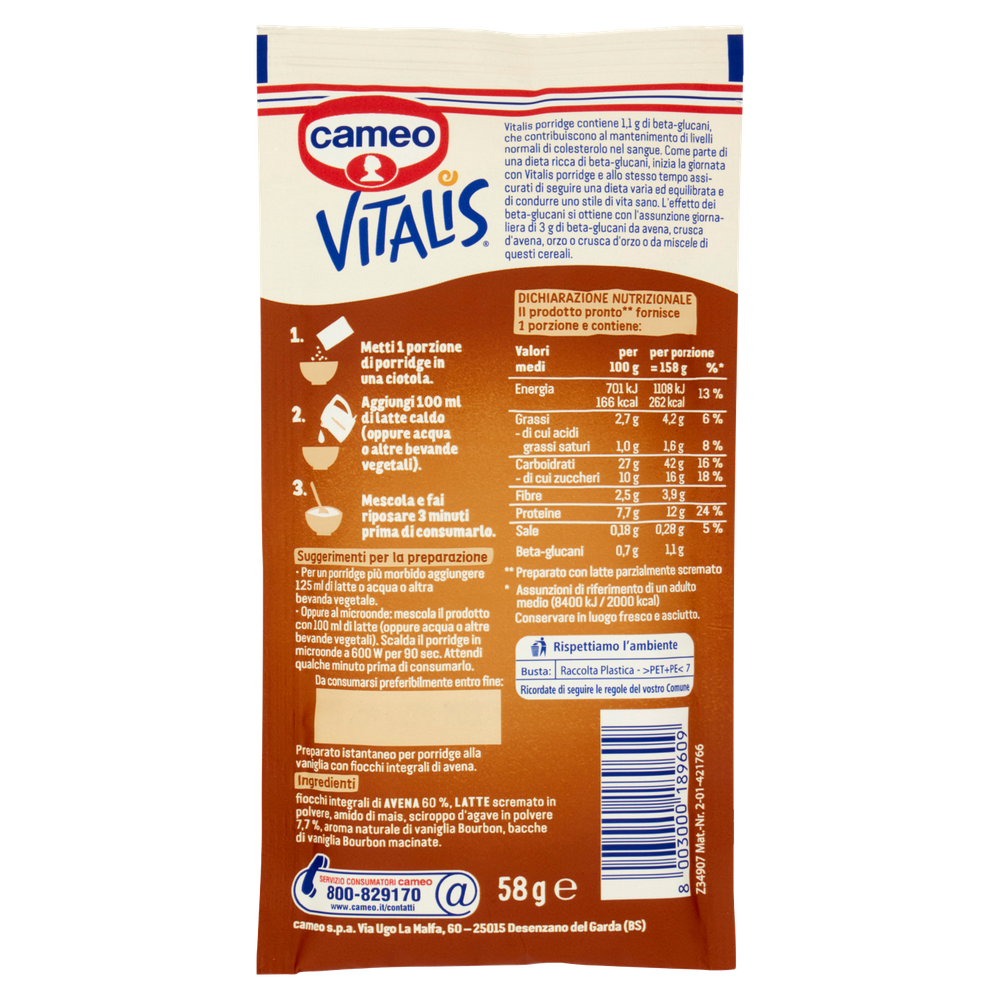 Porridge Alla Vaniglia Con Avena Integrale Vitalis Cameo - Foto 3