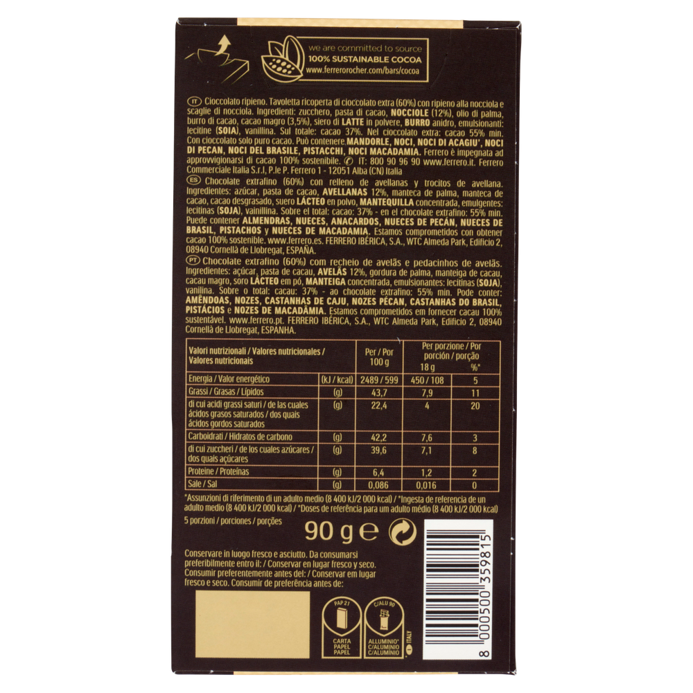 Tavoletta Di Cioccolato Dark Ripieno Nocciola Ferrero Rocher - Foto 3