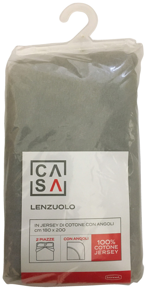 Lenzuolo Jersey Angoli Tinta Unita 2piazze Cm180x200 Grigio Chiaro Casa - Foto 1
