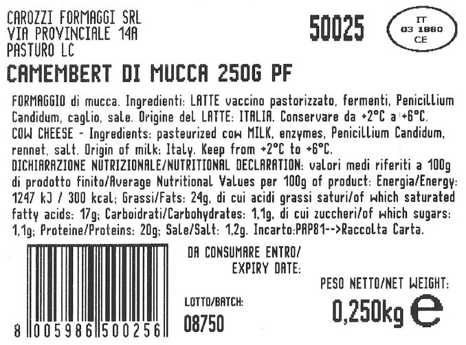 Camembert Di Mucca Carozzi Formaggi - Foto 2