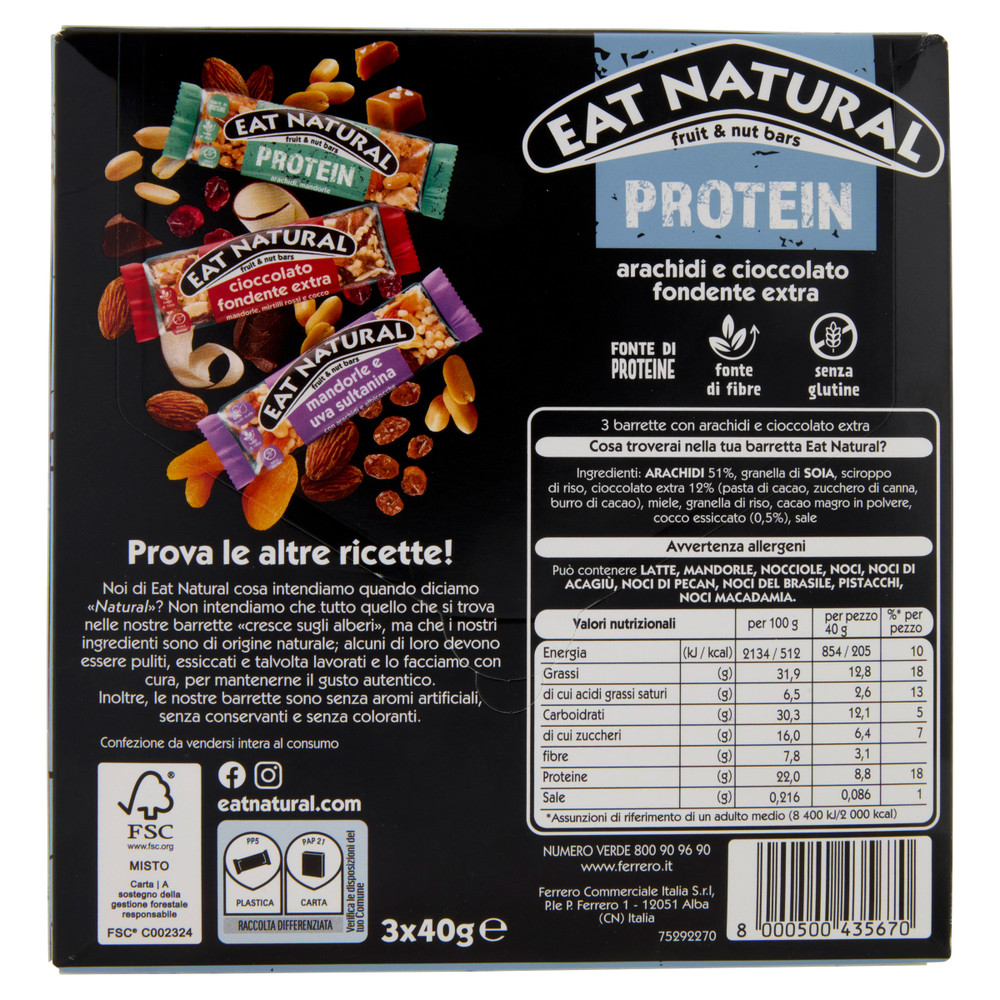 Barrette Proteiche Arachidi E Cioccolato Fondente 3x40g Eat Natural - Foto 3