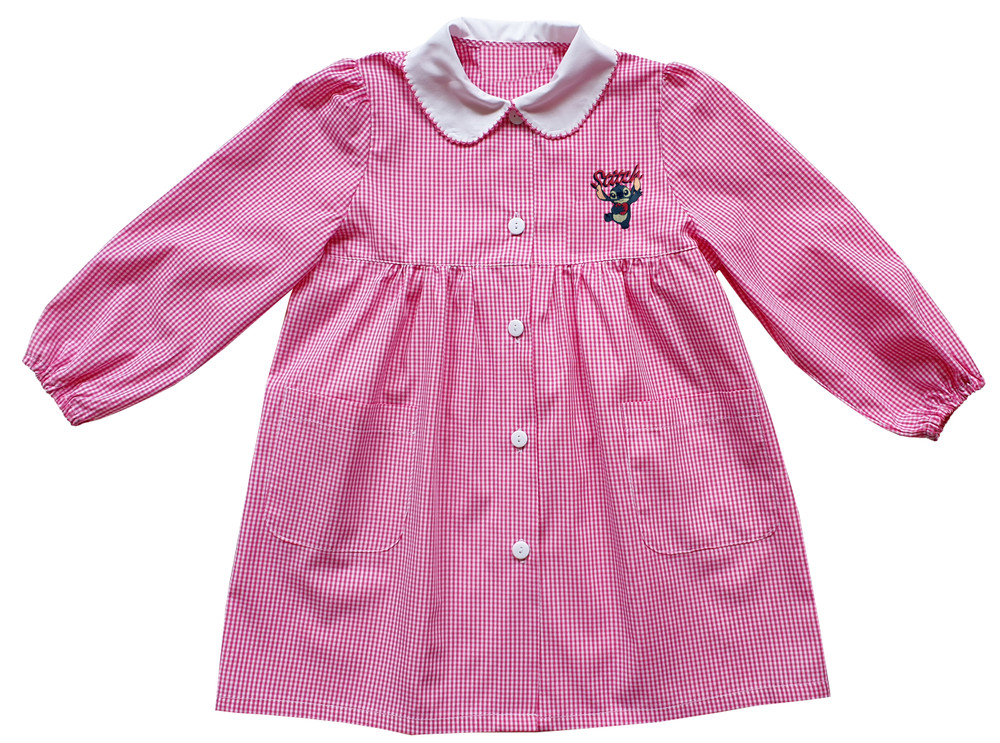 Grembiule Asilo Bambina 3 Anni Vichy Rosa Ricamo Stitch - Foto 1
