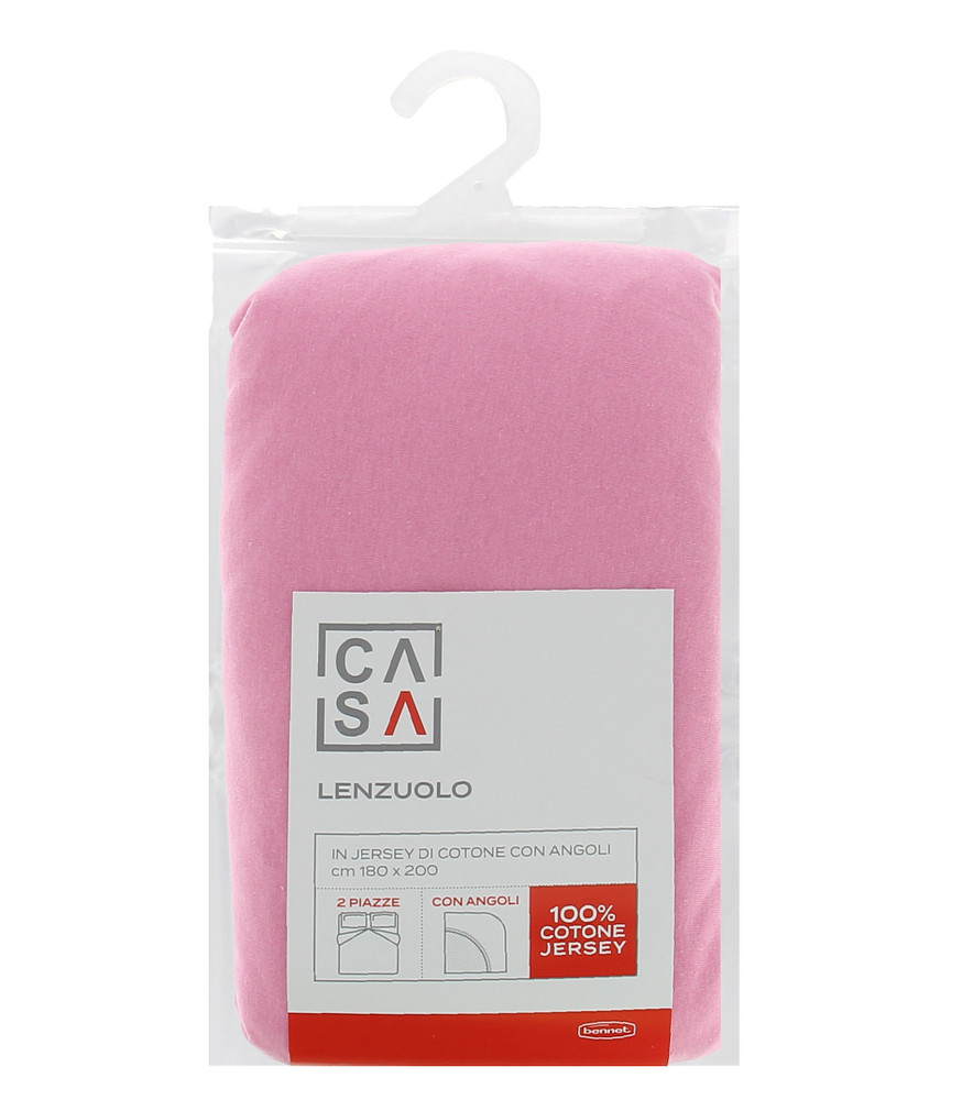Lenzuolo Jersey Angoli Tinta Unita 2piazze Cm180x200 Rosa Casa - Foto 1