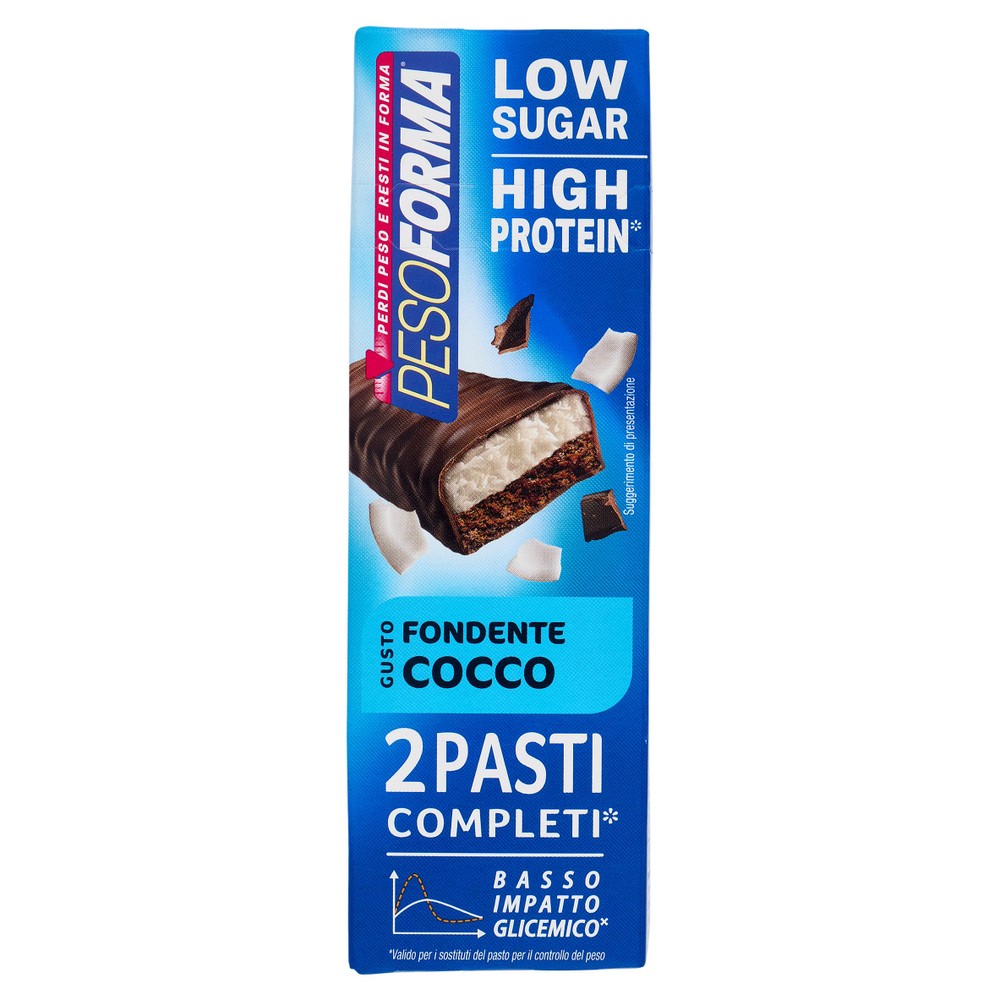 Pesoforma Barrette 2 Pasti Low Sugar Fondente Cocco High Protein 2x62g - Foto 1