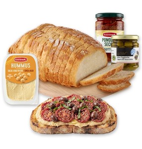 Mix Bruschetta Pane fette, Hummus, Olive taggiasche e Pomodori secchi - Foto 1