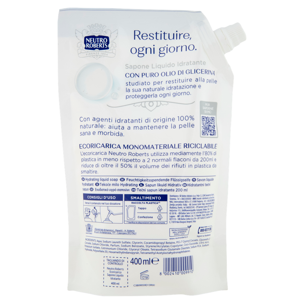 Ecoricarica Sapone Liquido Idratante Neutro Roberts