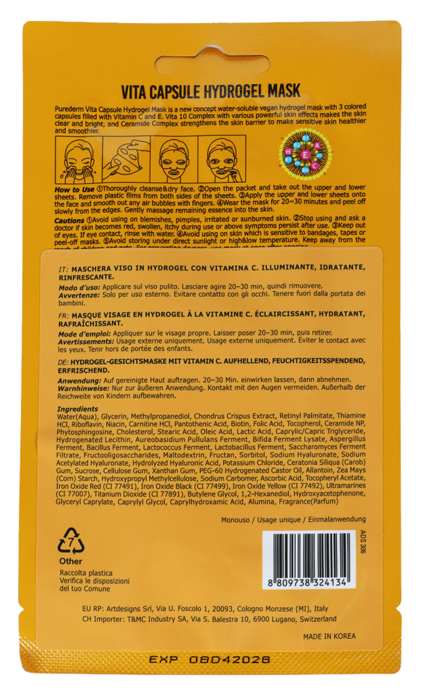 Maschera Vegana Idrosolubile Con 3 Capsule Vitamina C Puraderm - Foto 3