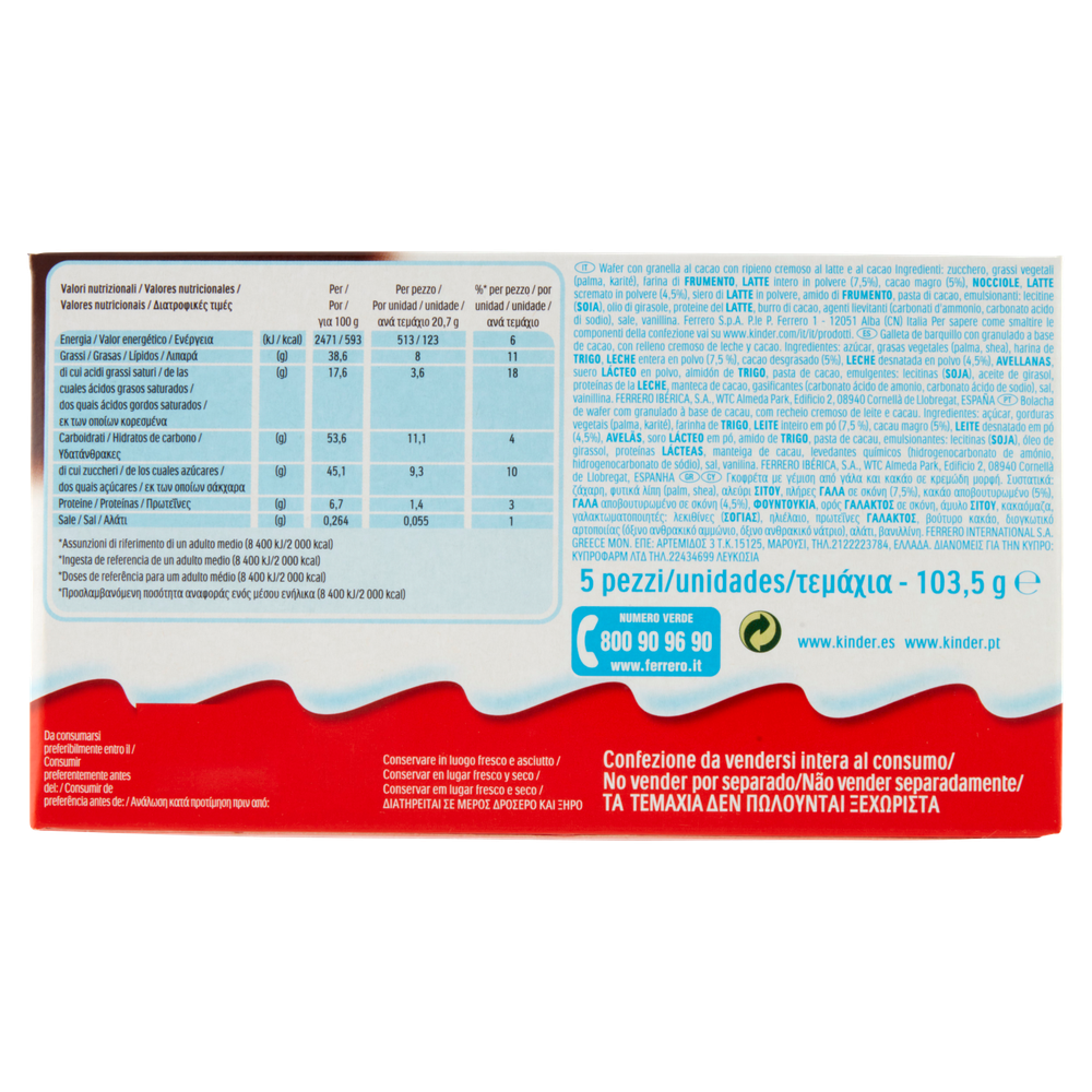 Snack Dolce Happy Hippo Con Ripieno Al Latte Al Cacao 5x20,7g Kinder - Foto 3
