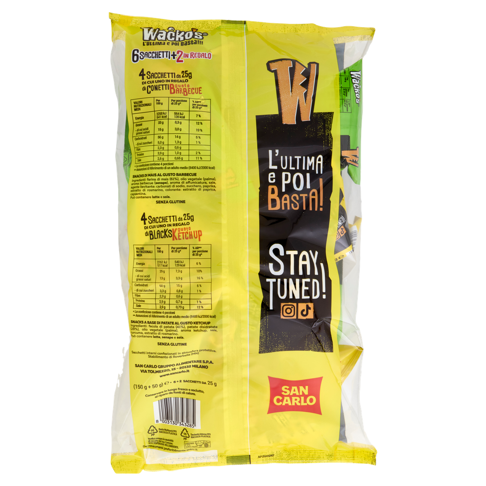Patatine Multipacco Conetti Barbecue E Blacks Ketchup 8x25 Wacko's - Foto 3