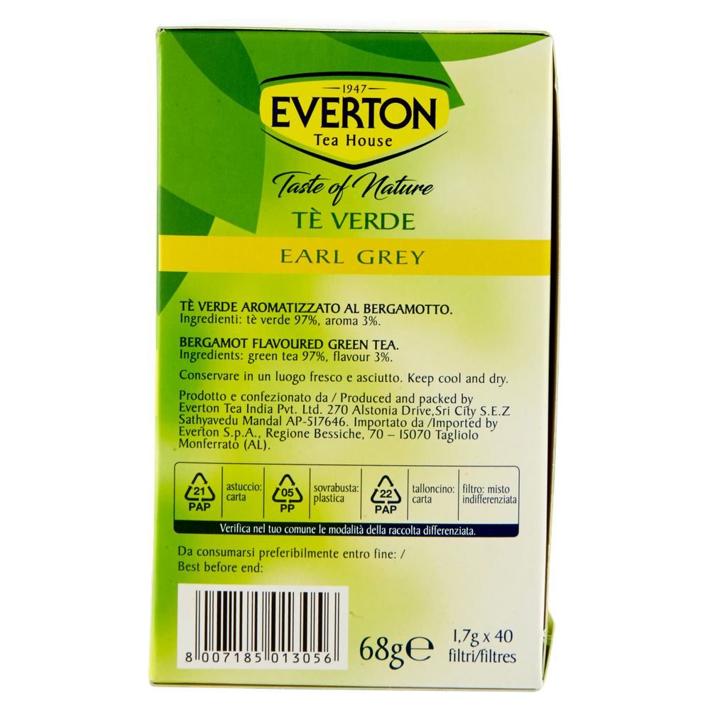 Tè Verde Earl Grey Taste Of Nature 40x1,7g Bustine Everton - Foto 2