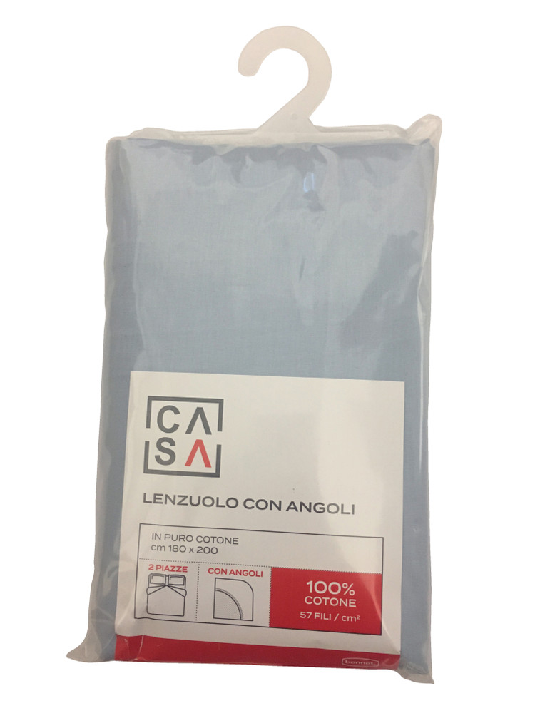 Lenzuolo Con Angoli Tinta Unita 2 Piazze Cm 180x200 Azzurro Chiaro Casa - Foto 1