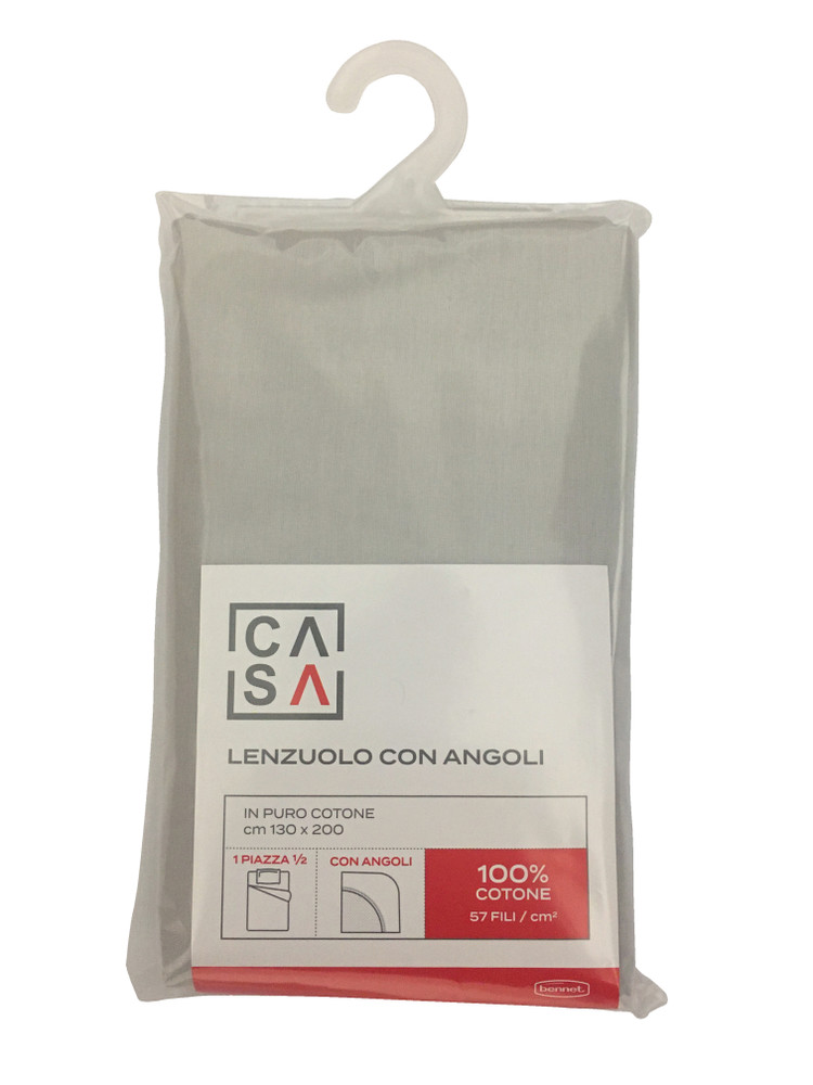 Lenzuolo Angoli Tinta Unita 1piazza 1/2 Cm130x200 Grigio Chiaro Casa - Foto 1
