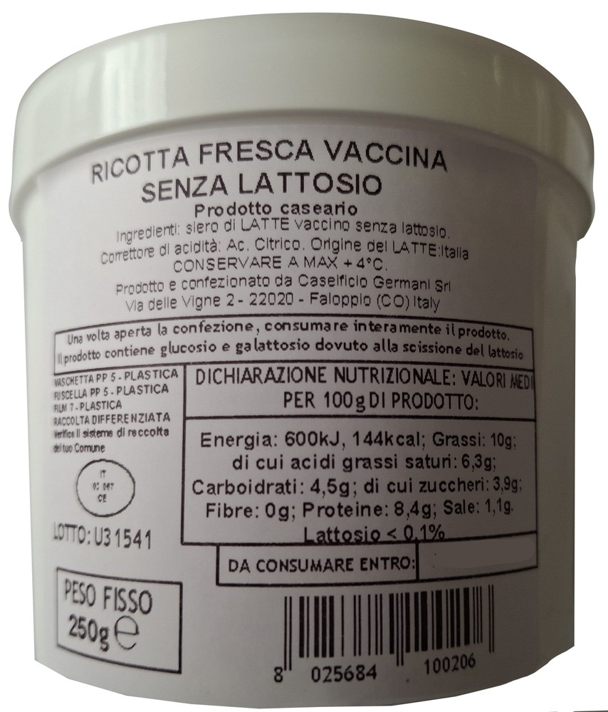 Ricotta Fresca Vaccina Senza Lattosio Caseificio Germani - Foto 2