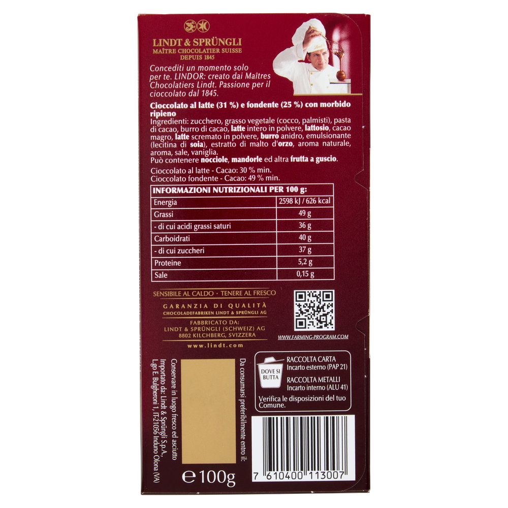 Lindt Lindor Tavoletta Doppio Cioccolato Latte Ripieno Fondente - Foto 3