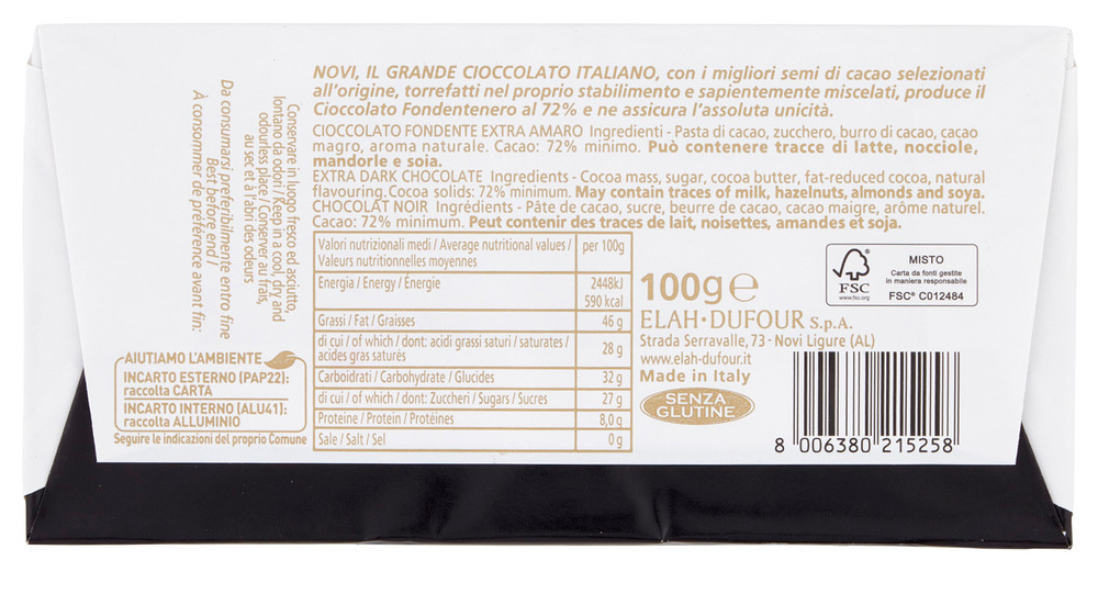 Tavoletta Cioccolato Fondentenero Fondente Extra Amaro Novi - Foto 3