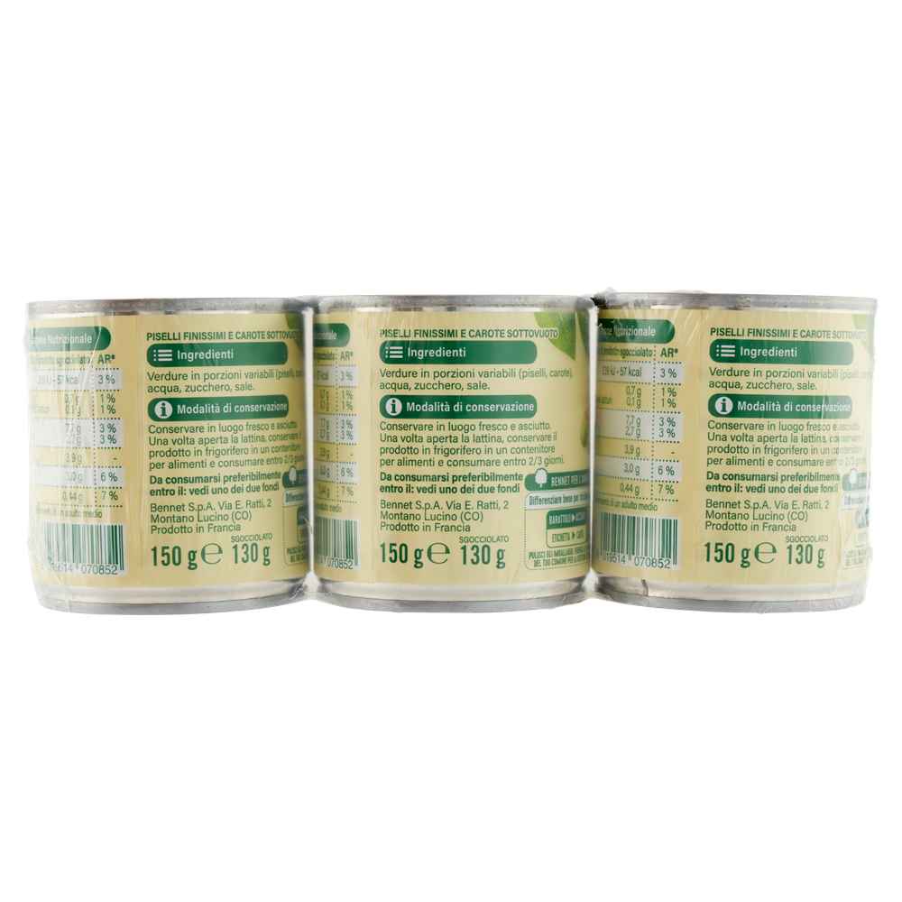 Piselli Finissimi E Carote Al Vapore Sottovuoto 3x150g Bennet - Foto 3