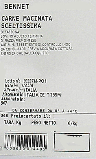 Carne Macinata Sceltissima Fassona Piemontese