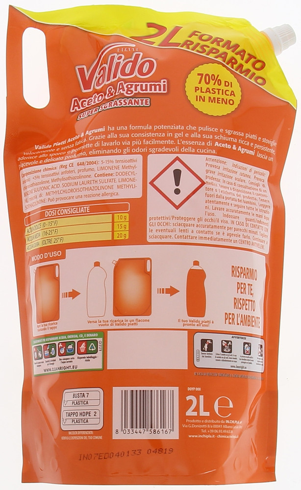 Detergente Piatti In Gel Aceto E Agrumi Valido - Foto 2