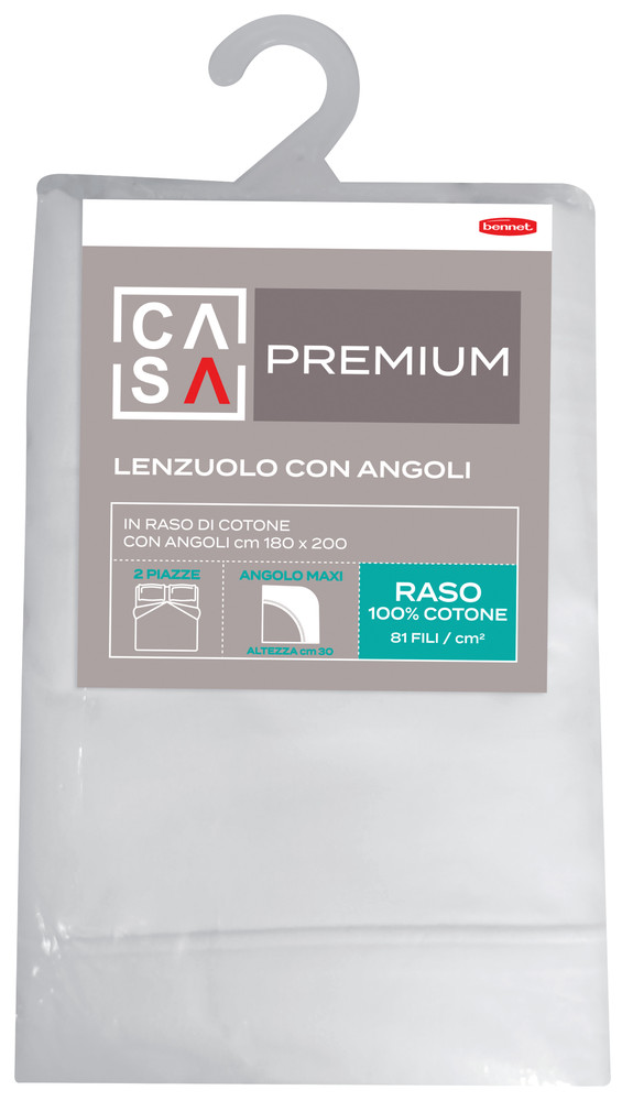 Lenzuolo Raso Tinta Unita Angoli 2 Pz Cm180x200 Bianco Casa Premium