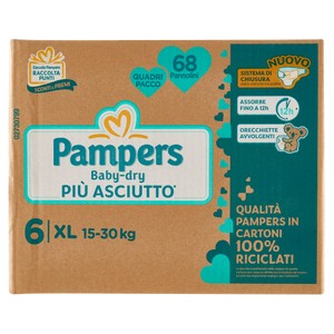 Pannolini Pampers Baby Dry Quadripack, Taglia 6 XL (15-30 Kg) Pampers