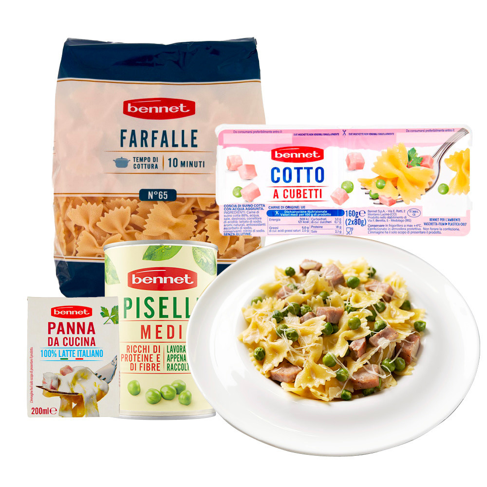 Farfalle cubetti cotto panna e piselli - Foto 1