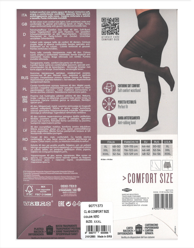 Collant Comfort Size Tg 3xl Nero 40 Denari Pompea - Foto 2