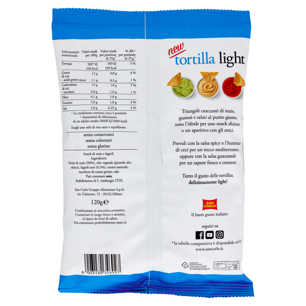Snack Tortilla Light Di Mais E Fagioli Senza Glutine San Carlo - Foto 3