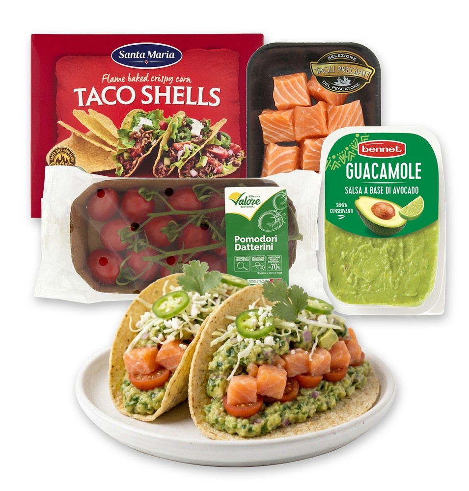 Mix per Taco con Cubetti di Salmone, Pomodorini e Guacamole (4-5 Taco) - Foto 1