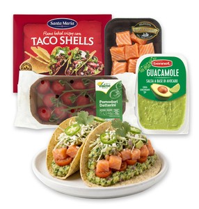 Mix per Taco con Cubetti di Salmone, Pomodorini e Guacamole (4-5 Taco) - Foto 1