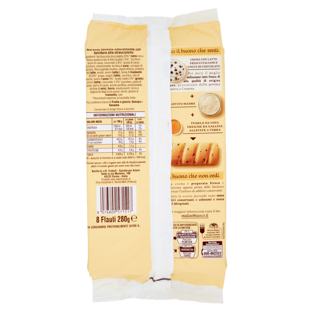Merendine Flauti Stracciatella Con Latte Fresco 8x35g Mulino Bianco - Foto 3