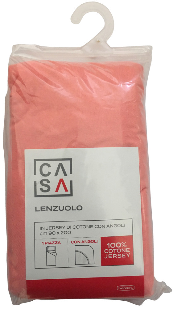 Lenzuolo Jersey Angoli Tinta Unita 1piazza Cm90x200 Pesca Casa - Foto 1
