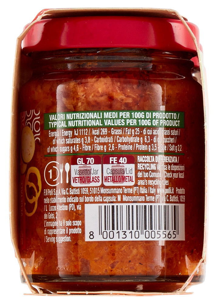 Ragu' Vegetale Di Peperoni E Melanzane Senza Glutine 2x90g Polli - Foto 2