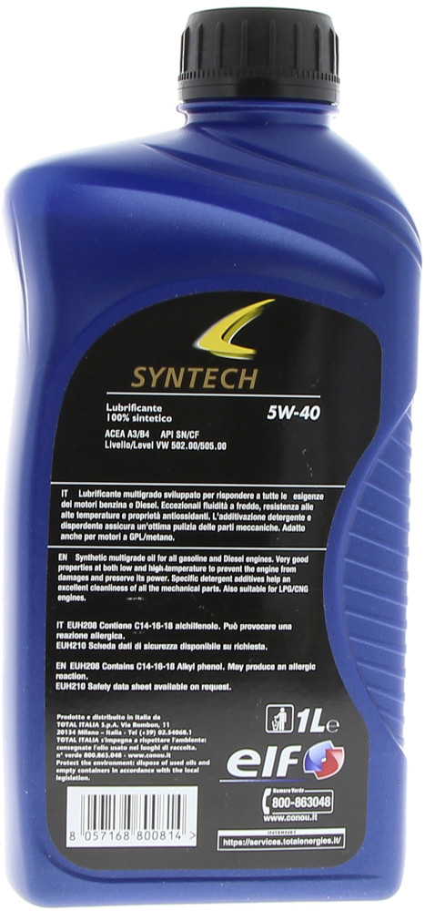 Olio Lubrificante Per Auto 5w40 1l Syntech Plus Elf - Foto 2