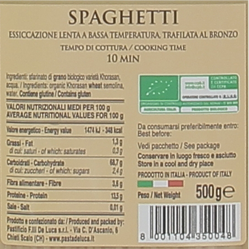Pasta Spaghetti Di Grano Khorasan Bio De Luca - Foto 2