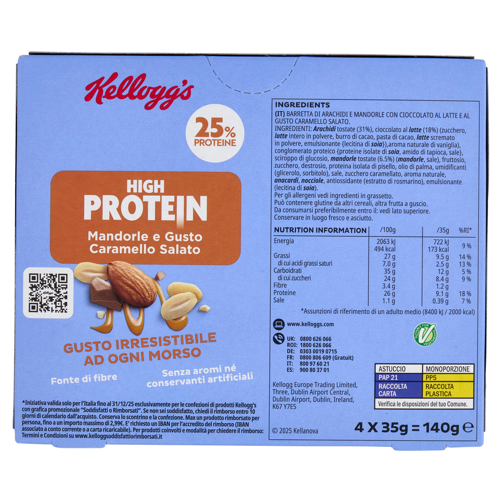 Barretta High Protein Alle Mandorle E Caramello Salato 4x35g Kellog's - Foto 3