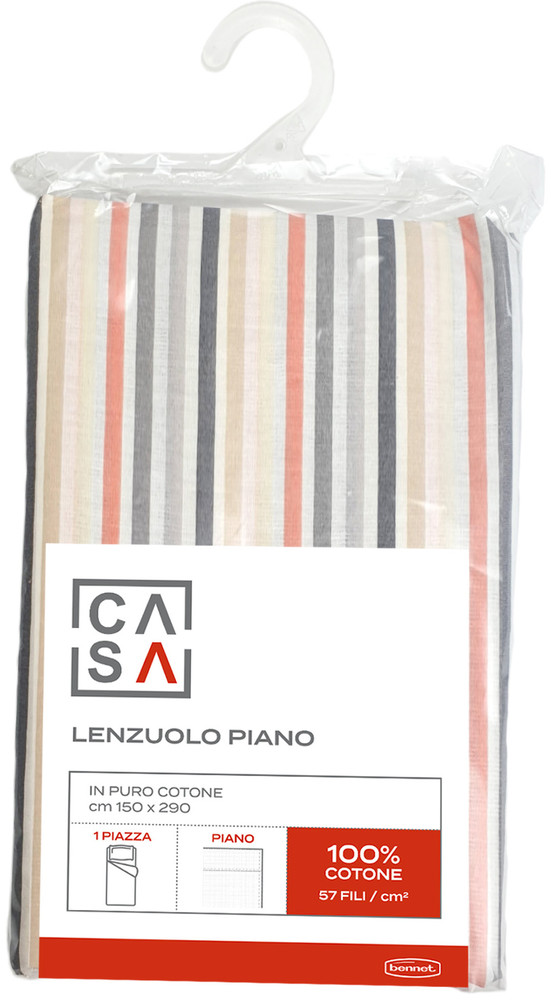 Lenzuolo Piano Stampa Righe 1 Piazza Cm150x290 Beige Casa