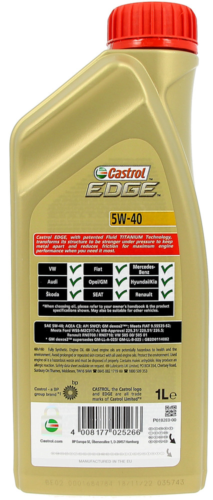 Olio Lubrificante Per Auto 5w40 1l Edge Castrol - Foto 2