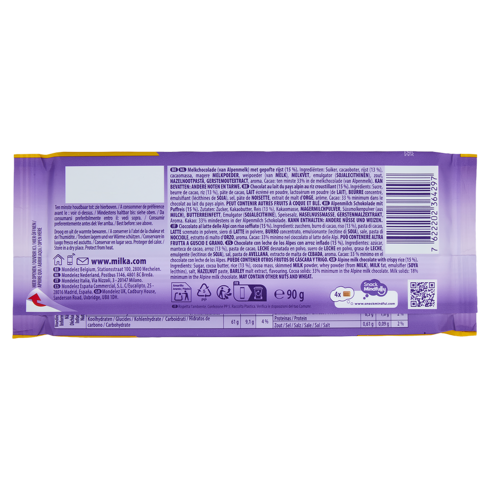 Milka Cioccolato Al Latte Delle Alpi Con Riso Soffiato - Foto 3