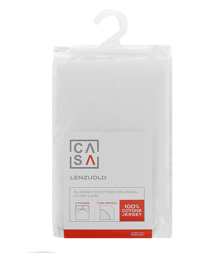 Lenzuolo Jersey Angoli Tinta Unita 2piazze Cm180x200 Bianco Casa - Foto 1